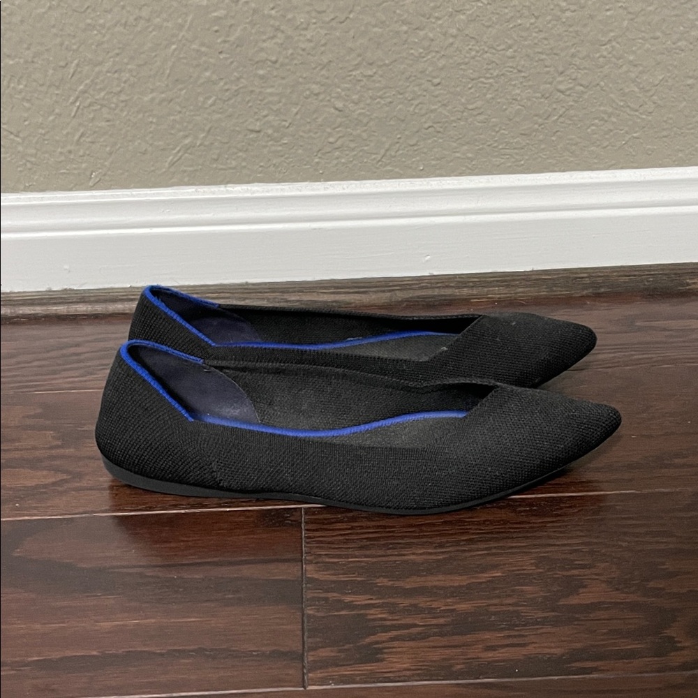 Rothy's Elegant Black Flats with Blue Trim